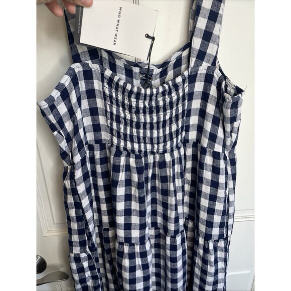 NWT Who What Wear Women's Tiered Maxi Dress Sz M Linen Blend Gingham Fisherman - Picture 9 of 15
